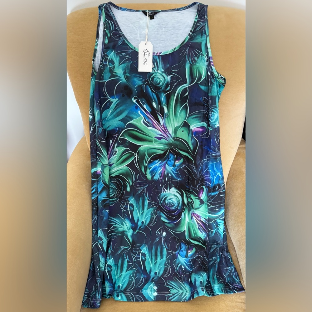 Vibrant Floral Midi Dress in Blue and Green